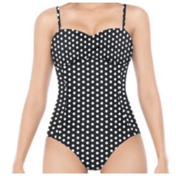 Love your assets by Sara blakely Spanx black and white polka dot swim suit XL - Picture 1 of 9